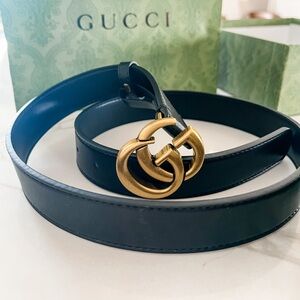 Gucci- GG Marmont Authentic 1” Black Leather Belt